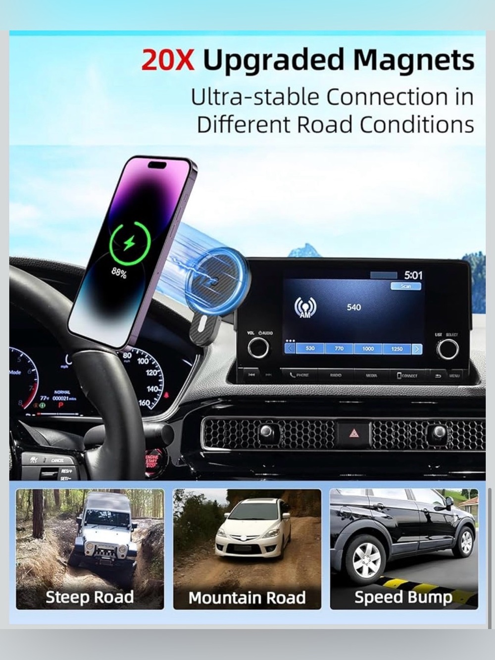 PZK Wireless Charging MagSafe Phone Mount Toyota Highlander 2020-2025 12.3” - Picture 9 of 11